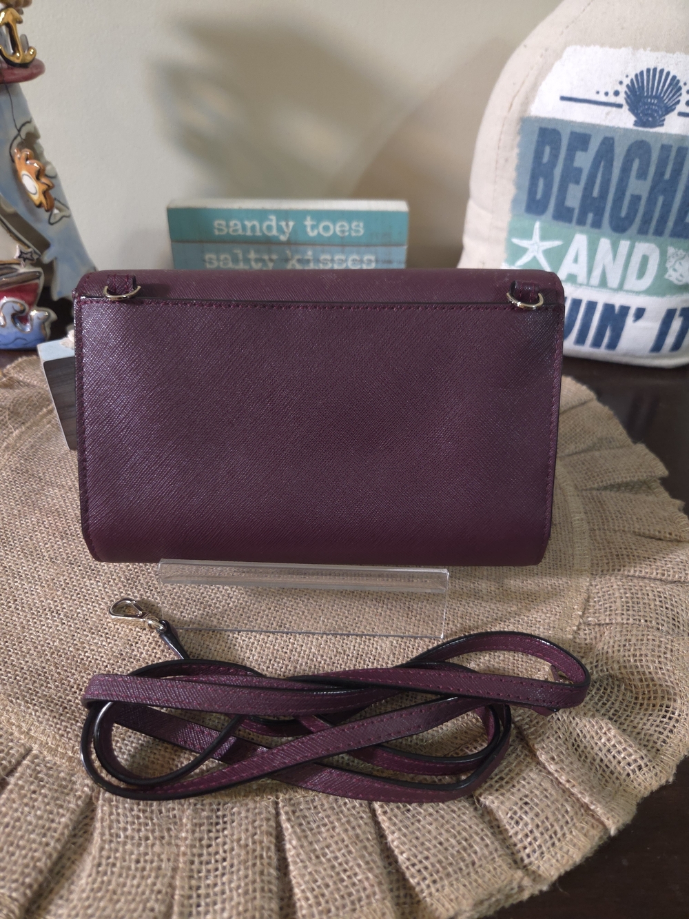 EUC Kate Spade Plum Saffiano Crossbody Wallet - Picture 2 of 7